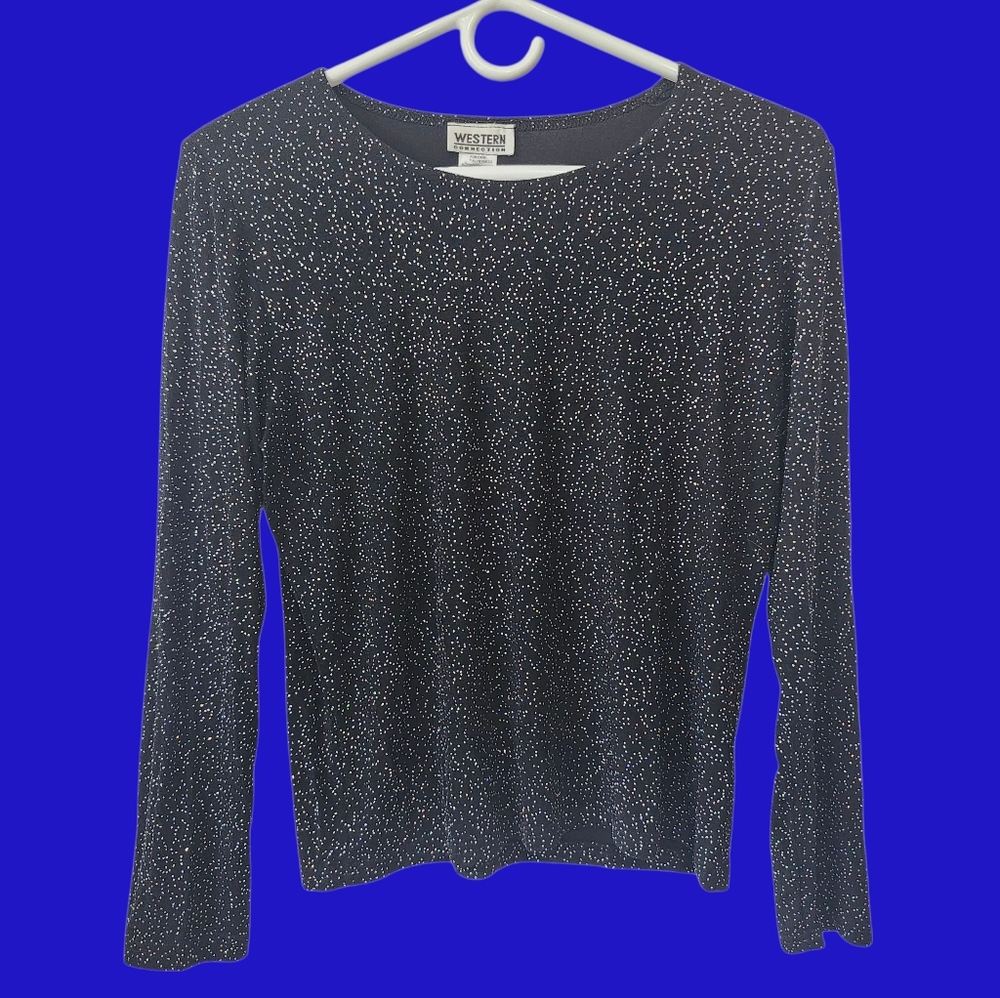 VTG Y2K Slinky‎ Knit Top Rainbow Glitter Disco Whimsigoth Grunge Glam Size LP